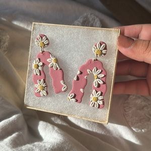 Floral Pink Statement Handmade Polymer Clay Earrings